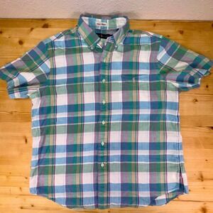 Ralph Lauren Indian Madras‎ Plaid Short Sleeve Shirt Men's L Multicolor Cotton